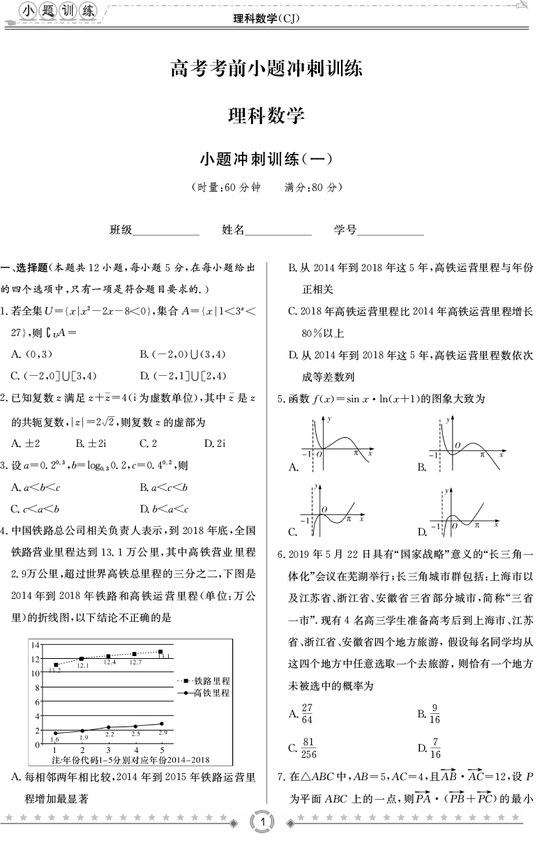 [理數(shù)]師大附中、長沙一中2020高考考前小題訓(xùn)練